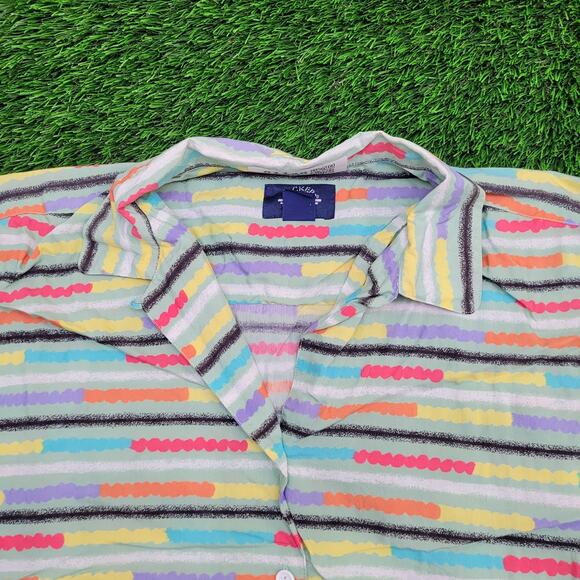 DOCKERS Colorful Stripes Button Shirt Large 24x29 Baggy - Picture 9 of 12